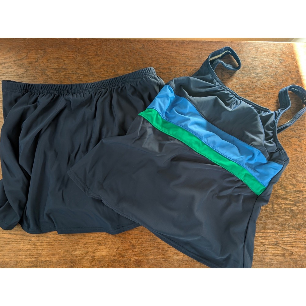 Lands End Tankini Swimsuit 10 Navy Blue New Skirted Sport 2 Piece